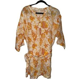 Margaritaville White Orange Starfish Seashell 100% Linen Belted Beach Resort XL